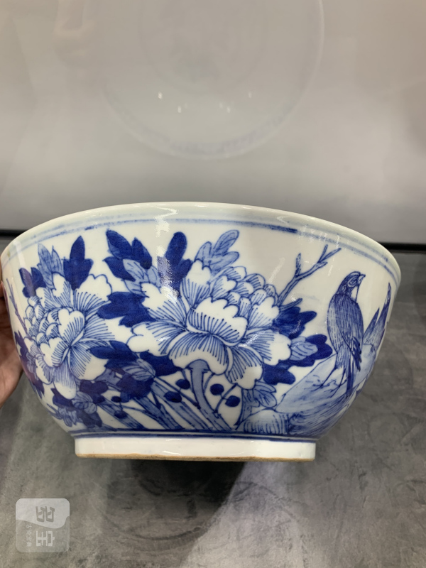 清晚期青花雉鸡牡丹纹大碗 - 图6